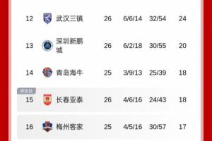 地獄難度！積分榜：新鵬城僅領(lǐng)先降級(jí)區(qū)2分，將戰(zhàn)國安+申花+蓉城