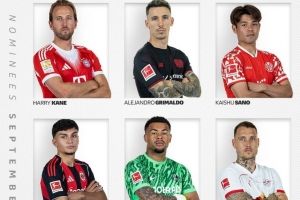 德甲官方9月最佳球員候選：凱恩領銜，格里馬爾多、烏尊在列