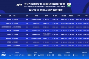 中超第28輪裁判：坦格舍夫執(zhí)法泰山vs海港，馬寧執(zhí)法國(guó)安vs海牛