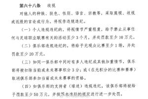 球迷有歧視行為的，若證據確鑿，其所支持俱樂部將至少被罰款50萬