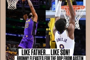 老詹轉(zhuǎn)發(fā)！NBA官方曬詹姆斯&布朗尼空接對(duì)比：有其父必有其子