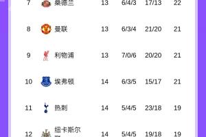 英超積分榜：阿森納依舊5分領(lǐng)跑，維拉暫升第3，水晶宮第5