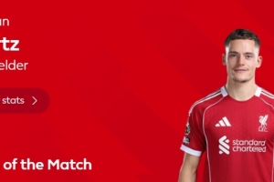 造烏龍扳平比分！維爾茨當(dāng)選利物浦vs桑德蘭最佳球員