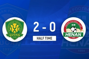 半場-北京國安2-0河南 法比奧補射+點射梅開二度王剛傷退