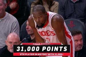 ??31000分！杜蘭特后仰命中！歷史第8位得分破3w1大關(guān)的傳奇！