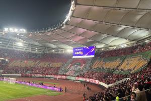 河南球迷在蘇州奧體中心展開了一幅巨幅TIFO  ???