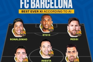 AI評巴薩隊史最佳陣：梅西、小羅、埃托奧三叉戟，哈維、小白在列