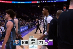 差距懸殊！爵士三節(jié)71-106落后雷霆35分 三節(jié)得分比雷霆半場(chǎng)少3分