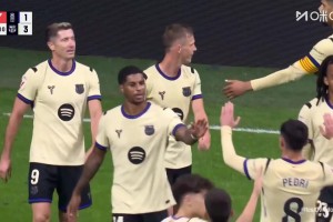 巴薩3-1鎖定勝局！拉什福德角球送助攻！阿勞霍躍起頭球破門！