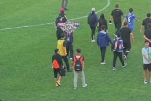 遼寧女球迷面向北京球迷高舉圍巾挑釁，北京球迷標(biāo)準(zhǔn)化口號(hào)回敬